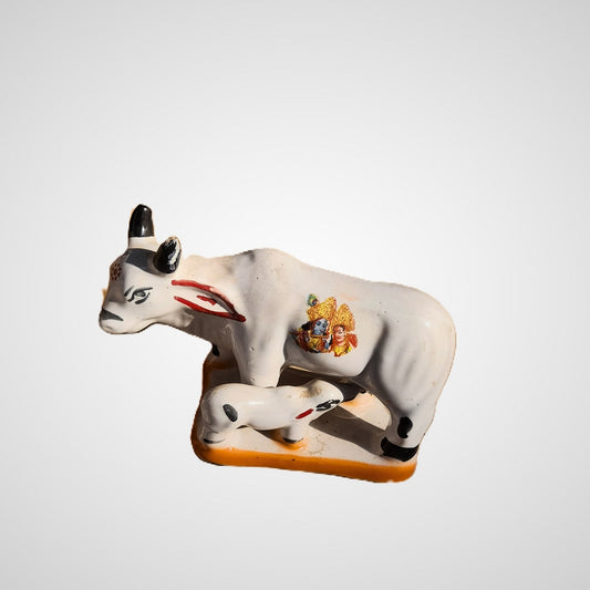 Kamdhenu Cow with Calf Ceramic Idol